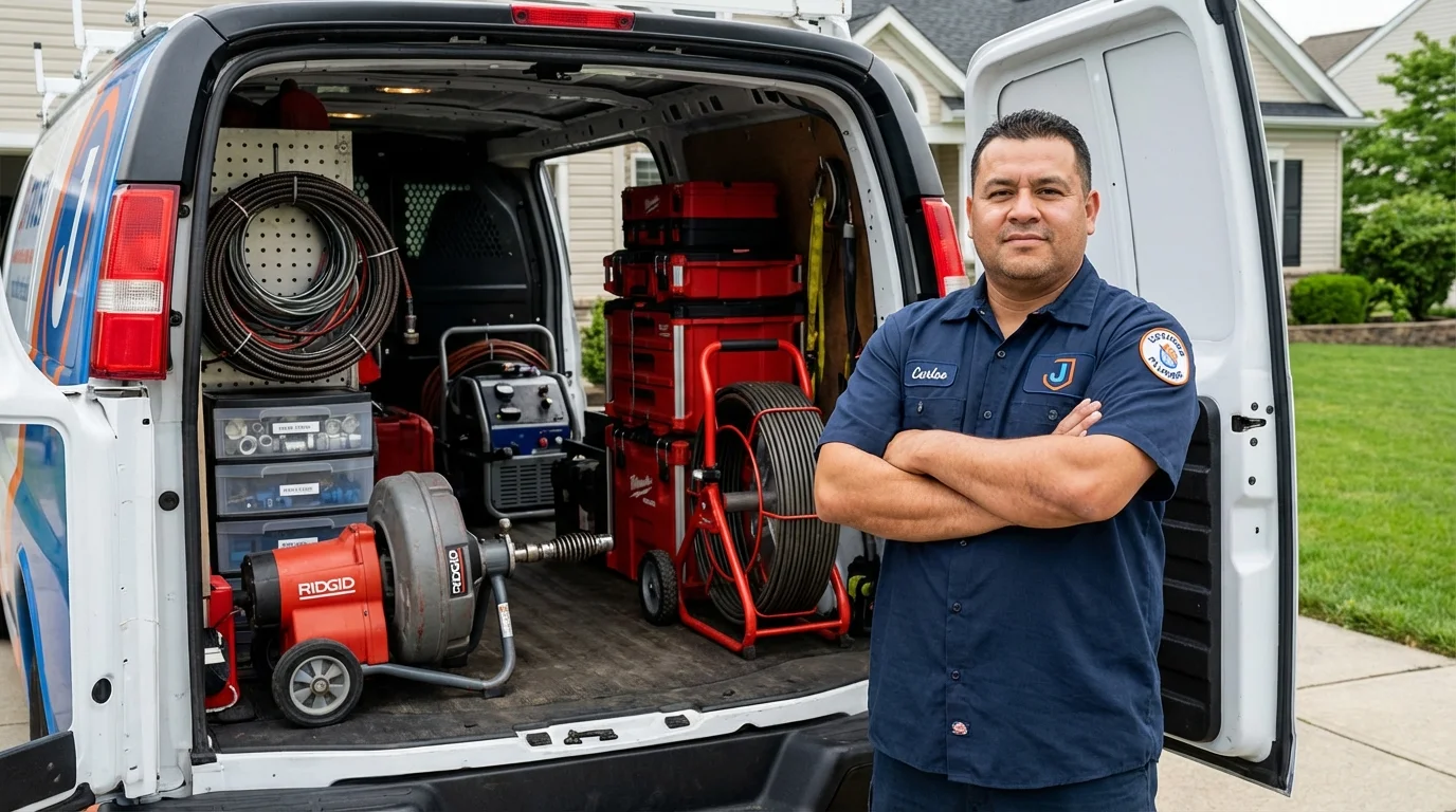 Professional drain cleaning equipment and Johns Plumbing LLC plumber in Mediapolis