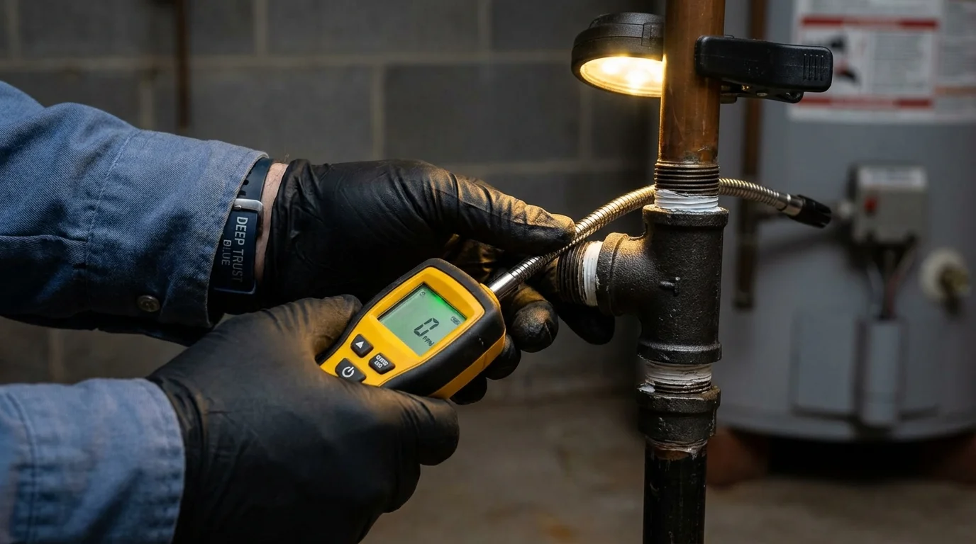 Gas leak detection with electronic sniffer by Johns Plumbing LLC in Mediapolis